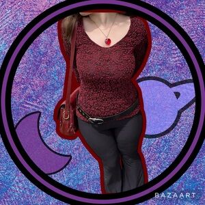 NTCO Nomadic Traders Vintage Red/Black Lace Top